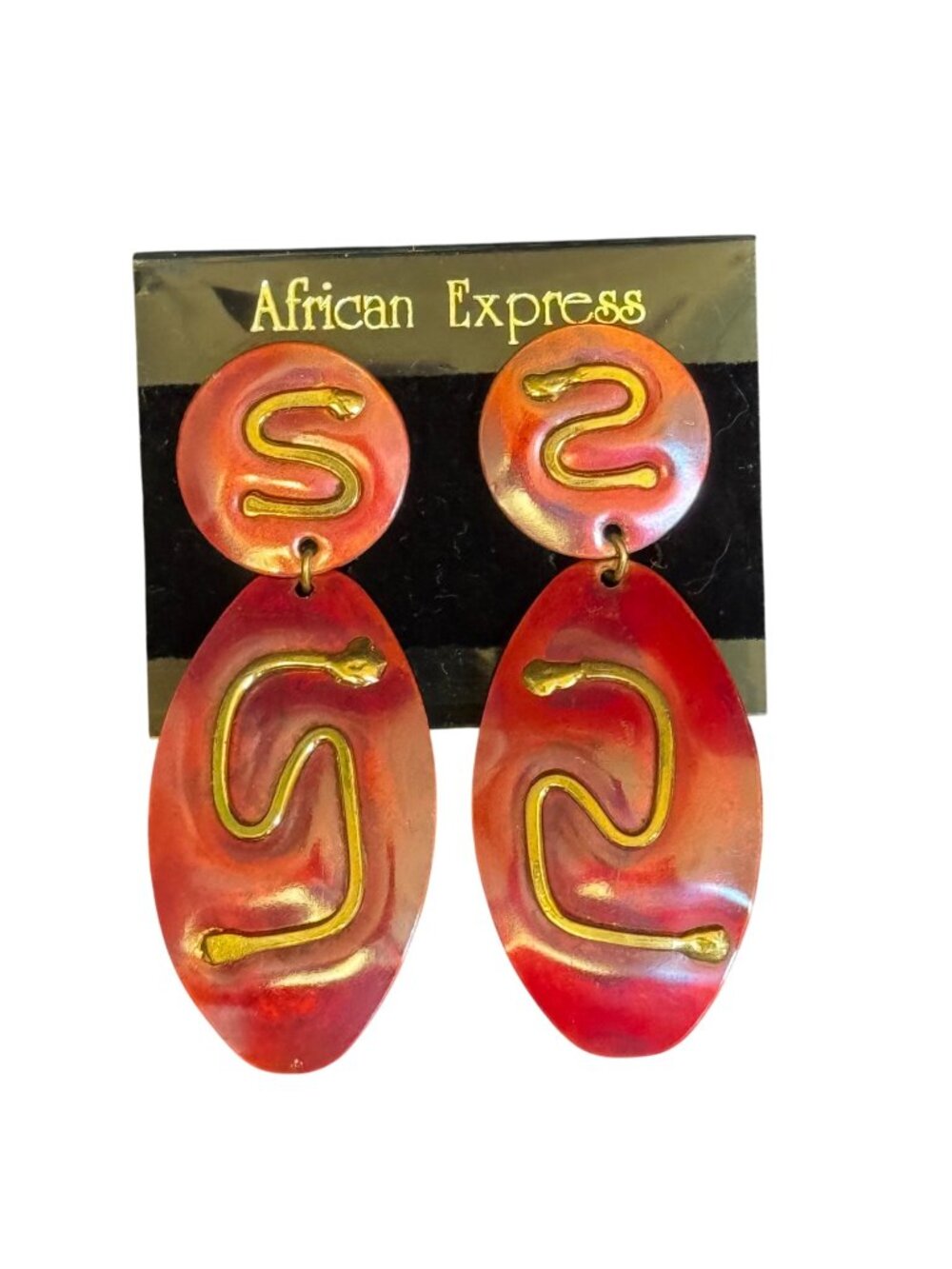African Express Handmade Enamel & Brass Earrings With Abstract  Design Post Back